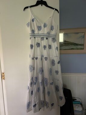 Lily Pulitzer White & Blue shell print midi Dress with Spaghetti Straps